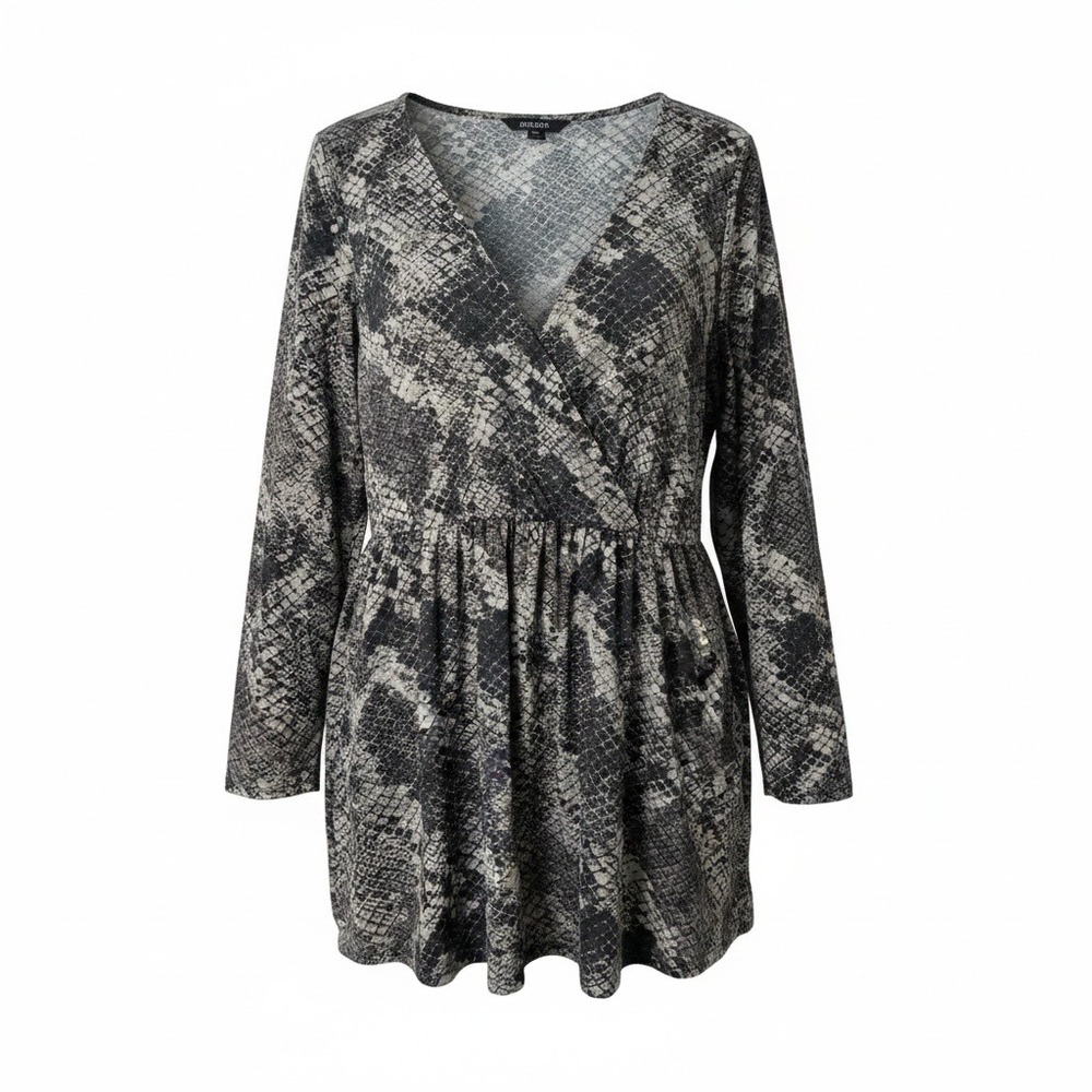 Torrid Babydoll Top Women 2 Grey Snakeskin Print Mesh V-Neck Edgy Grunge